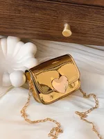 PU Chain Children's Bag Stylish Girl's Shoulder Bag Fashion Solid Color Mirror Small Square Bag Women's Peach Heart Crossbody Bag sku image 5