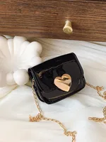 PU Chain Children's Bag Stylish Girl's Shoulder Bag Fashion Solid Color Mirror Small Square Bag Women's Peach Heart Crossbody Bag sku image 6