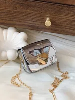 PU Chain Children's Bag Stylish Girl's Shoulder Bag Fashion Solid Color Mirror Small Square Bag Women's Peach Heart Crossbody Bag sku image 7