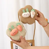Summer Girls Woven Seaside Bag  New Cute Rabbit Straw Bag Beach Children Crossbody Small Round Bag main image 2