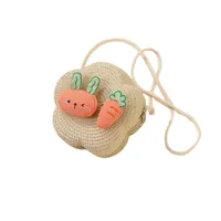 Summer Girls Woven Seaside Bag  New Cute Rabbit Straw Bag Beach Children Crossbody Small Round Bag main image 5