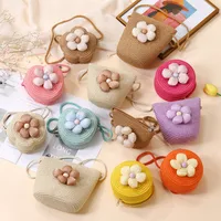 Summer Straw Bag Woven Bag Seaside Beach Cute Children's Straw Bag Tulip Flower Girls' Crossbody Bag main image 1