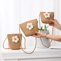 Summer Straw Bag Woven Bag Seaside Beach Cute Children's Straw Bag Tulip Flower Girls' Crossbody Bag main image 2