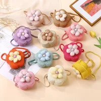 Summer Straw Bag Woven Bag Seaside Beach Cute Children's Straw Bag Tulip Flower Girls' Crossbody Bag main image 3