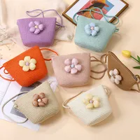 Summer Straw Bag Woven Bag Seaside Beach Cute Children's Straw Bag Tulip Flower Girls' Crossbody Bag main image 4