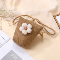Summer Straw Bag Woven Bag Seaside Beach Cute Children's Straw Bag Tulip Flower Girls' Crossbody Bag sku image 57