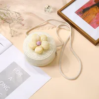 Summer Straw Bag Woven Bag Seaside Beach Cute Children's Straw Bag Tulip Flower Girls' Crossbody Bag sku image 1