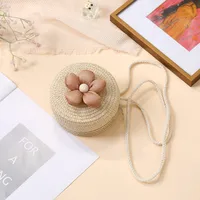 Summer Straw Bag Woven Bag Seaside Beach Cute Children's Straw Bag Tulip Flower Girls' Crossbody Bag sku image 13