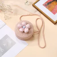 Summer Straw Bag Woven Bag Seaside Beach Cute Children's Straw Bag Tulip Flower Girls' Crossbody Bag sku image 14