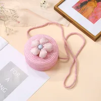 Summer Straw Bag Woven Bag Seaside Beach Cute Children's Straw Bag Tulip Flower Girls' Crossbody Bag sku image 15