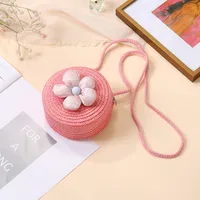 Summer Straw Bag Woven Bag Seaside Beach Cute Children's Straw Bag Tulip Flower Girls' Crossbody Bag sku image 16