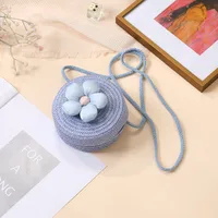 Summer Straw Bag Woven Bag Seaside Beach Cute Children's Straw Bag Tulip Flower Girls' Crossbody Bag sku image 17