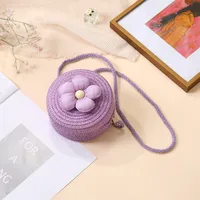 Summer Straw Bag Woven Bag Seaside Beach Cute Children's Straw Bag Tulip Flower Girls' Crossbody Bag sku image 18