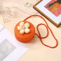 Summer Straw Bag Woven Bag Seaside Beach Cute Children's Straw Bag Tulip Flower Girls' Crossbody Bag sku image 20