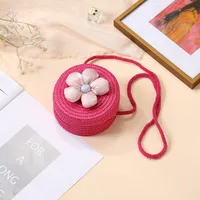 Summer Straw Bag Woven Bag Seaside Beach Cute Children's Straw Bag Tulip Flower Girls' Crossbody Bag sku image 21