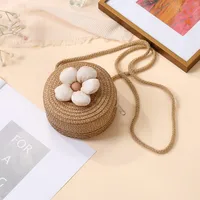 Summer Straw Bag Woven Bag Seaside Beach Cute Children's Straw Bag Tulip Flower Girls' Crossbody Bag sku image 22