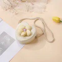 Summer Straw Bag Woven Bag Seaside Beach Cute Children's Straw Bag Tulip Flower Girls' Crossbody Bag sku image 23