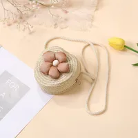 Summer Straw Bag Woven Bag Seaside Beach Cute Children's Straw Bag Tulip Flower Girls' Crossbody Bag sku image 24