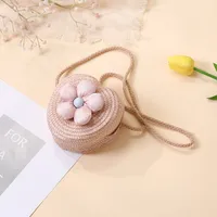 Summer Straw Bag Woven Bag Seaside Beach Cute Children's Straw Bag Tulip Flower Girls' Crossbody Bag sku image 25