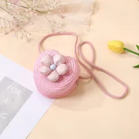 Summer Straw Bag Woven Bag Seaside Beach Cute Children's Straw Bag Tulip Flower Girls' Crossbody Bag sku image 26