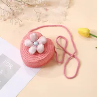 Summer Straw Bag Woven Bag Seaside Beach Cute Children's Straw Bag Tulip Flower Girls' Crossbody Bag sku image 27