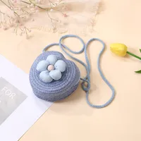 Summer Straw Bag Woven Bag Seaside Beach Cute Children's Straw Bag Tulip Flower Girls' Crossbody Bag sku image 29