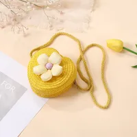 Summer Straw Bag Woven Bag Seaside Beach Cute Children's Straw Bag Tulip Flower Girls' Crossbody Bag sku image 31