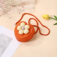 Summer Straw Bag Woven Bag Seaside Beach Cute Children's Straw Bag Tulip Flower Girls' Crossbody Bag sku image 32