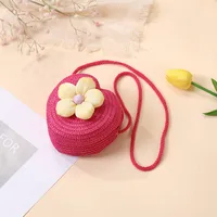 Summer Straw Bag Woven Bag Seaside Beach Cute Children's Straw Bag Tulip Flower Girls' Crossbody Bag sku image 34