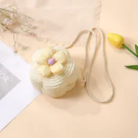 Summer Straw Bag Woven Bag Seaside Beach Cute Children's Straw Bag Tulip Flower Girls' Crossbody Bag sku image 35