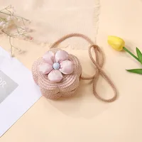 Summer Straw Bag Woven Bag Seaside Beach Cute Children's Straw Bag Tulip Flower Girls' Crossbody Bag sku image 37