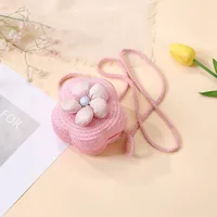 Summer Straw Bag Woven Bag Seaside Beach Cute Children's Straw Bag Tulip Flower Girls' Crossbody Bag sku image 38