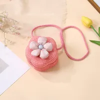Summer Straw Bag Woven Bag Seaside Beach Cute Children's Straw Bag Tulip Flower Girls' Crossbody Bag sku image 39