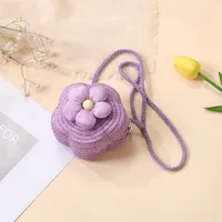 Summer Straw Bag Woven Bag Seaside Beach Cute Children's Straw Bag Tulip Flower Girls' Crossbody Bag sku image 42