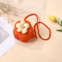 Summer Straw Bag Woven Bag Seaside Beach Cute Children's Straw Bag Tulip Flower Girls' Crossbody Bag sku image 44