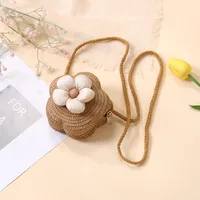 Summer Straw Bag Woven Bag Seaside Beach Cute Children's Straw Bag Tulip Flower Girls' Crossbody Bag sku image 45