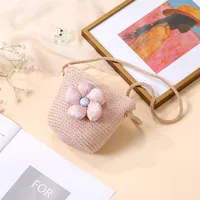 Summer Straw Bag Woven Bag Seaside Beach Cute Children's Straw Bag Tulip Flower Girls' Crossbody Bag sku image 4