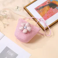 Summer Straw Bag Woven Bag Seaside Beach Cute Children's Straw Bag Tulip Flower Girls' Crossbody Bag sku image 5