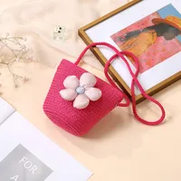 Summer Straw Bag Woven Bag Seaside Beach Cute Children's Straw Bag Tulip Flower Girls' Crossbody Bag sku image 7