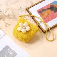 Summer Straw Bag Woven Bag Seaside Beach Cute Children's Straw Bag Tulip Flower Girls' Crossbody Bag sku image 8
