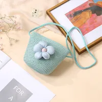Summer Straw Bag Woven Bag Seaside Beach Cute Children's Straw Bag Tulip Flower Girls' Crossbody Bag sku image 9