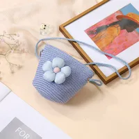 Summer Straw Bag Woven Bag Seaside Beach Cute Children's Straw Bag Tulip Flower Girls' Crossbody Bag sku image 10