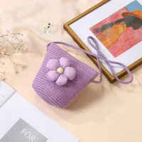 Summer Straw Bag Woven Bag Seaside Beach Cute Children's Straw Bag Tulip Flower Girls' Crossbody Bag sku image 12