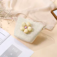Summer Straw Bag Woven Bag Seaside Beach Cute Children's Straw Bag Tulip Flower Girls' Crossbody Bag sku image 46