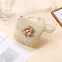 Summer Straw Bag Woven Bag Seaside Beach Cute Children's Straw Bag Tulip Flower Girls' Crossbody Bag sku image 47