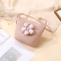 Summer Straw Bag Woven Bag Seaside Beach Cute Children's Straw Bag Tulip Flower Girls' Crossbody Bag sku image 48