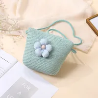 Summer Straw Bag Woven Bag Seaside Beach Cute Children's Straw Bag Tulip Flower Girls' Crossbody Bag sku image 49