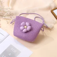 Summer Straw Bag Woven Bag Seaside Beach Cute Children's Straw Bag Tulip Flower Girls' Crossbody Bag sku image 51