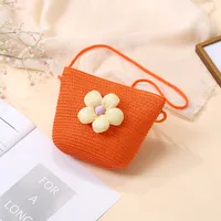 Summer Straw Bag Woven Bag Seaside Beach Cute Children's Straw Bag Tulip Flower Girls' Crossbody Bag sku image 52