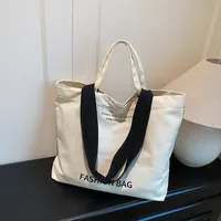 Large Capacity New Style Fashionable Student Class Hand Tote Bag Women's New Simple Casual Canvas Large Bag Shoulder Bag sku image 1